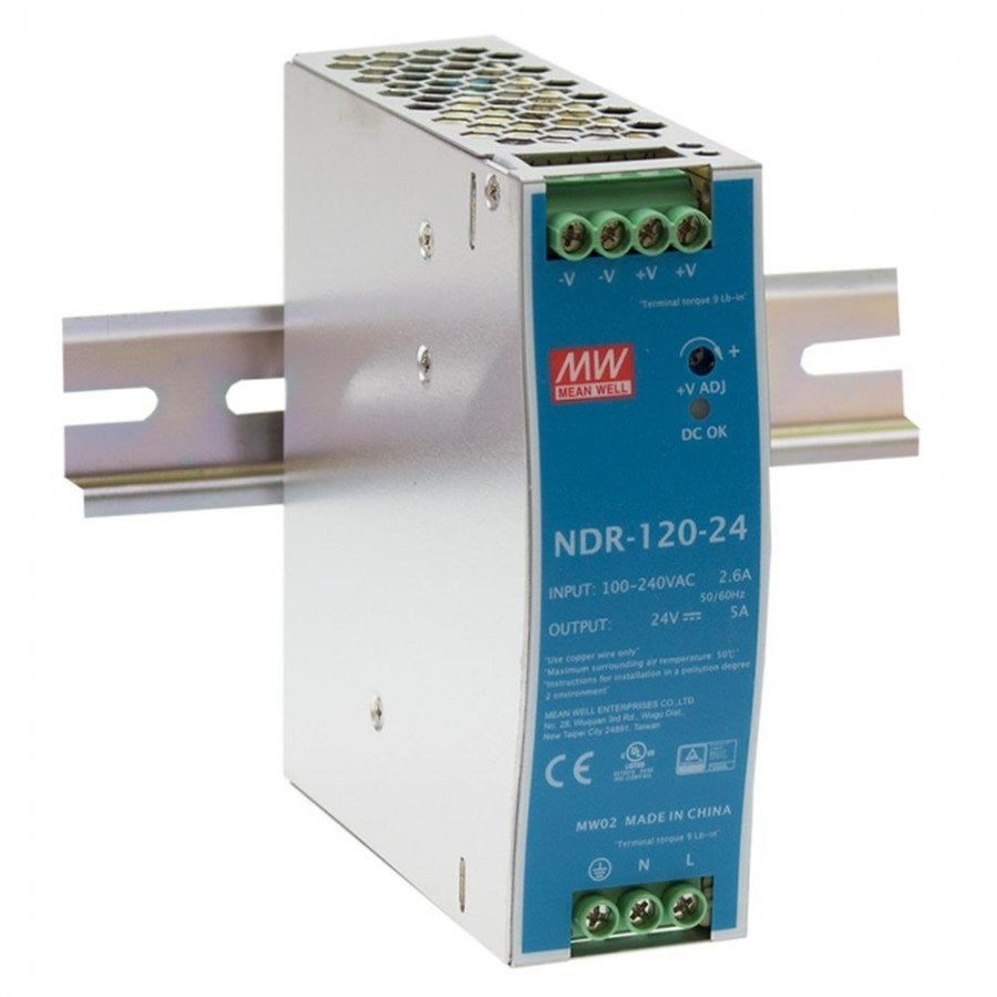 Mean Well NDR-120-24, 24VDC 5.0A Ray Montaj Güç Kaynağı
