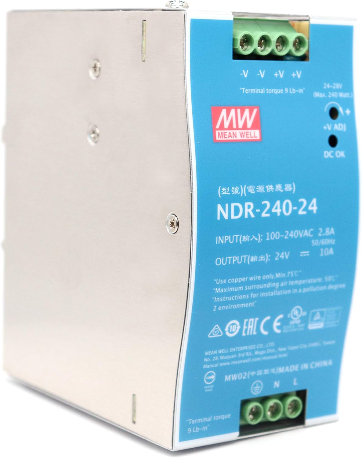 Mean Well NDR-240-24, 24VDC 10A Ray Montaj Güç Kaynağı